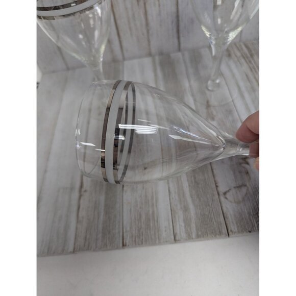 Wine Goblets Champagne Glasses 6 7/8" Stemmed Set of 3 Silver Bands - Picture 5 of 5
